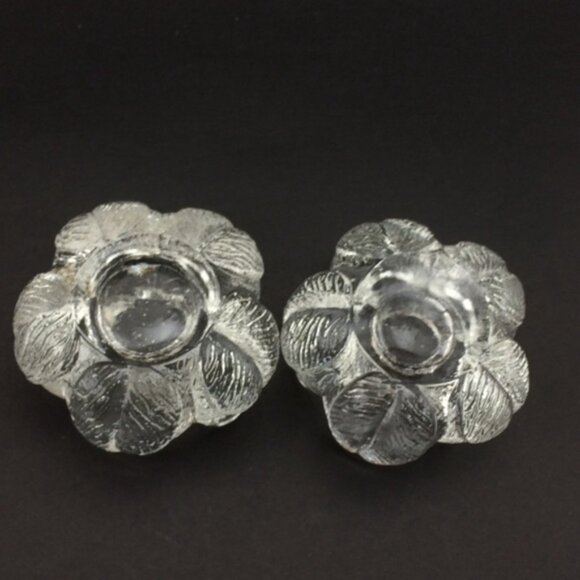 2 Clear Glass Tulip Rose Bud Flower-Shaped Candle Holders Taper Tea Lights - Picture 9 of 13